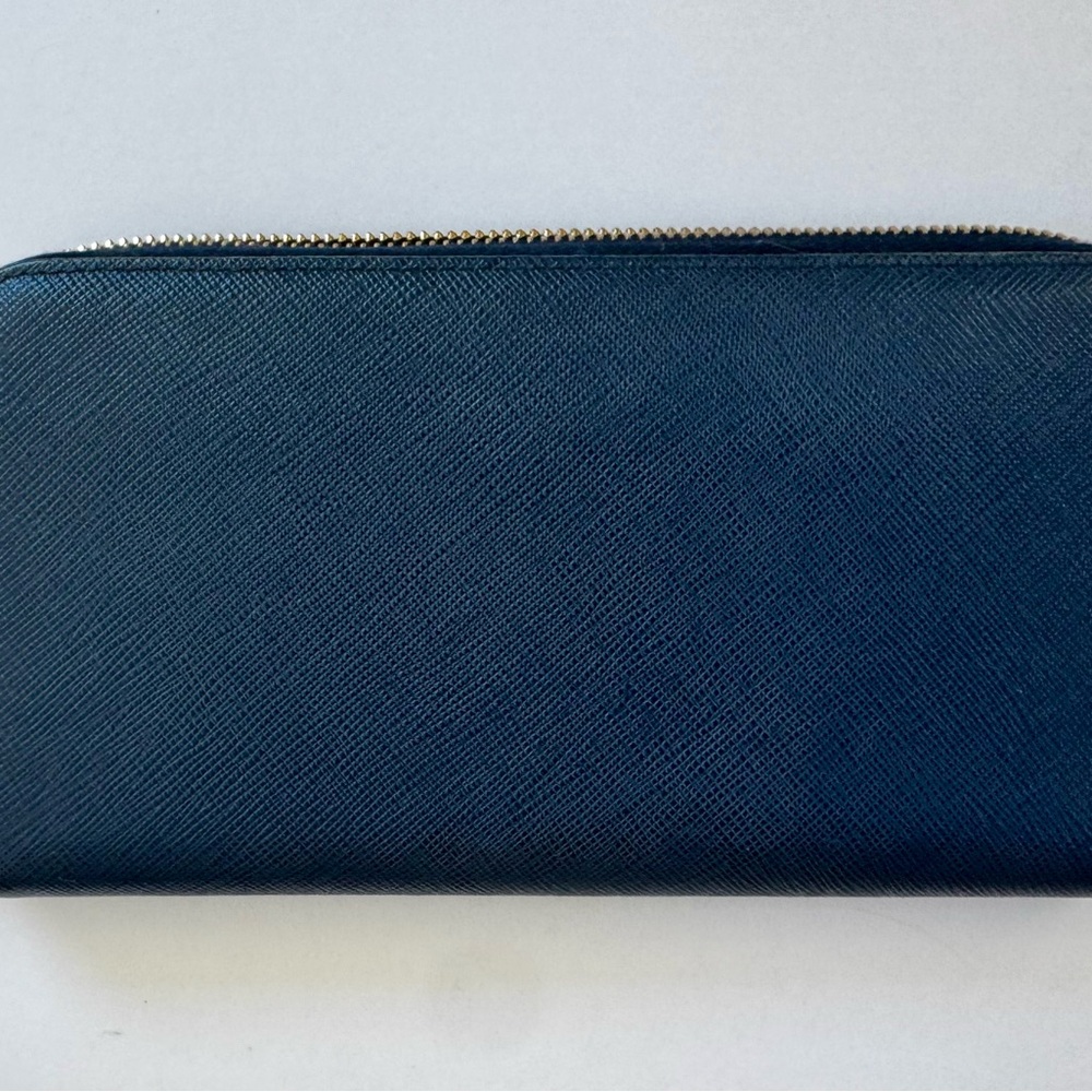 Excellent Blue Prada Zip-Around Wallet with Gold Accents - Picture 2 of 9